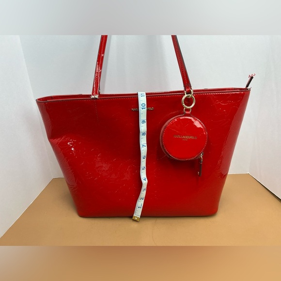 KARL LAGERFELD Red Paris Signature Shoulder Tote Bag Charm Purse Bag. - Picture 8 of 15